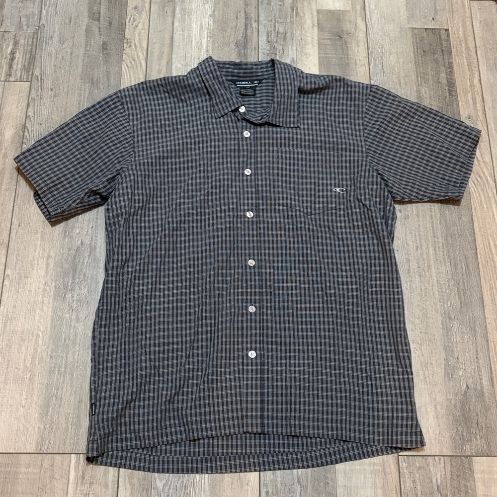 O'Neill Men's Charcoal Plaid Button Down Shirt